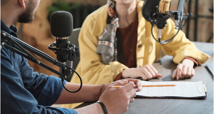 Man and women doing a radio interview