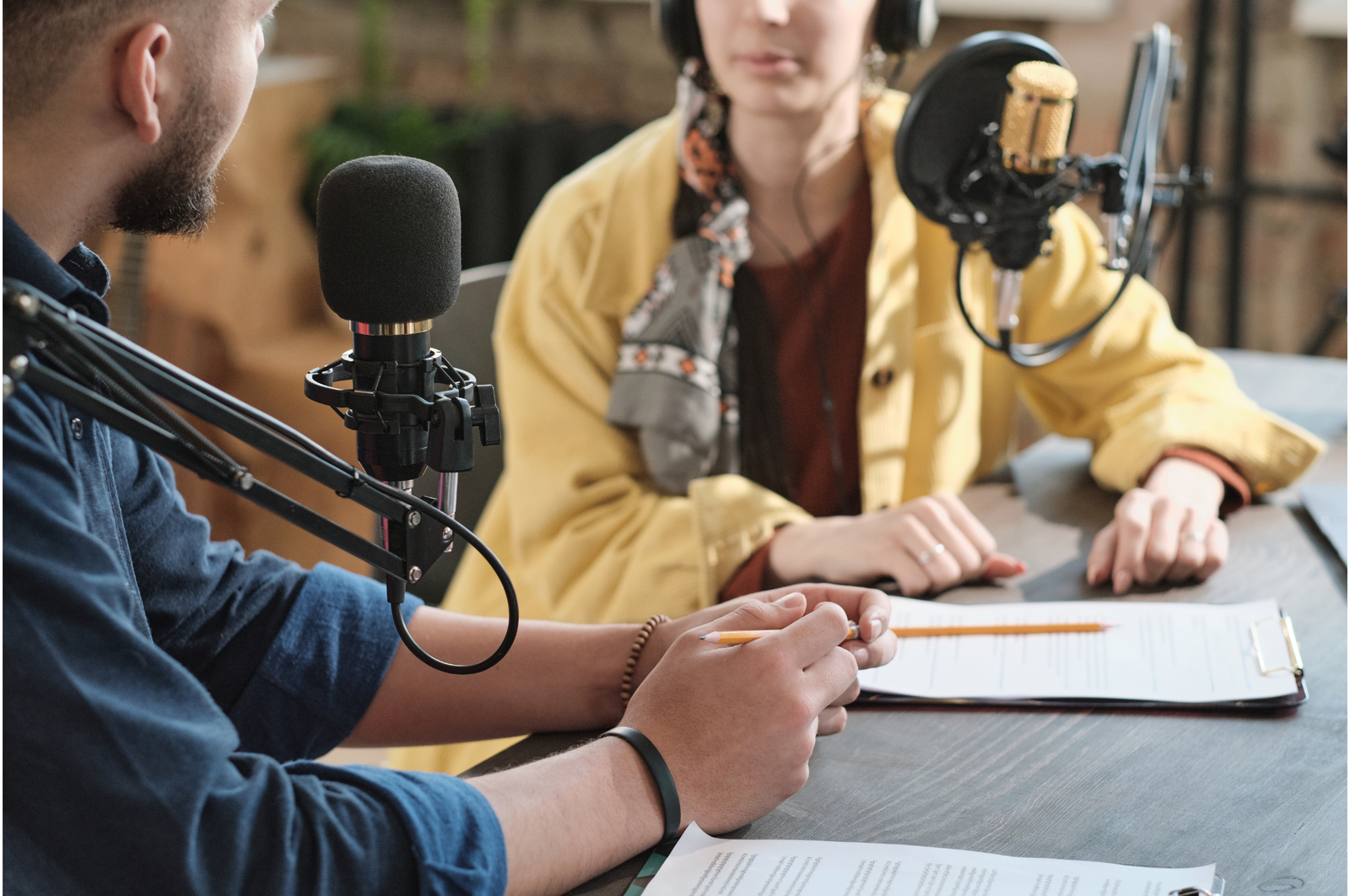 Man and women doing a radio interview